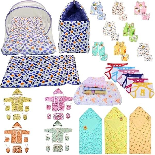 BebyBear 56 In 1 Baby Products All New Born Combo|Gift Set|Baby Essentials|Hospital Kit|Baby Clothes|Maternity Essentials|Complete Daily Items Combo(0-6 Months)